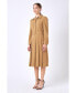 Фото #2 товара Women's Pleated Collared Long Sleeve Midi Dress