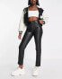 Фото #2 товара JJXX high waisted faux leather straight leg trousers in black