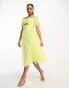 Anaya cut-out puff sleeve midi dress in lime