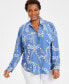 Фото #1 товара Plus Size Printed Collared Button Front Top, Created for Macy's