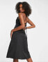 Extro & Vert Tall strappy midi dress n black satin