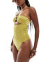 Фото #1 товара Free Society ring front cut out bandeau swimsuit in high shine pesto