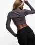 Фото #3 товара Sixth June 2 in 1 high neck cut out detail crop top in dark grey