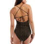 Фото #4 товара Monki mix and match tie back swimsuit in brown snake print