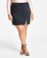 Trendy Plus Size Studded Slit Denim Mini Skirt, Created for Macy's