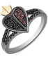 Garnet (1/10 ct. t.w.) & Black Diamond (1/5 ct. t.w.) Heart Crown Evil Queen Ring in Black Rhodium-Plated Sterling Silver & 10k Gold