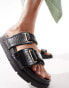 Фото #2 товара London Rebel wide fit double strap footbed sandals in black croc