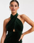 Фото #2 товара ASOS DESIGN Tall velvet halter cross front midi dress in khaki