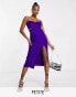 Vesper Petite cami strap cut out waist midaxi dress with thigh split in purple