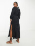 Фото #2 товара ASOS DESIGN Petite natural crinkle bias maxi dress with lace up detail in black