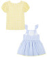 ფოტო #2 პროდუქტის Toddler Girls Check Jersey T-shirt Chambray Embroidered Jumper Set