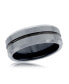 ფოტო #1 პროდუქტის Matte & Polished Silver and Black Stripe Tungsten Ring