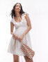 Фото #1 товара Topshop textured mini shirred ruffle strap dress in ivory