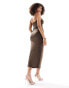 Pull&Bear polyamide shaping strappy maxi dress in chocolate brown Коричневый, S - EU 36 - фото #3