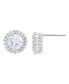 Women's Fine Silver Plated Round Halo Cubic Zirconia Stud Earrings