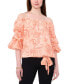 ფოტო #1 პროდუქტის Women's Floral Off The Shoulder Bubble Sleeve Tie Front Blouse