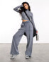 Фото #3 товара ASOS Weekend Collective co-ord waffle wide leg jogger with logo in acid washed grey