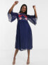 ASOS DESIGN Maternity double layer pleated embroidered midi dress in navy