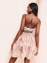 Фото #5 товара ASOS LUXE bandeau corsetted 3D floral mini skater dress in pink