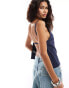 Weekday Fleur high neck cami top with exposed back in navy