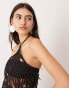 ASOS EDITION embroidered halterneck top with cut work in black