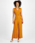 ფოტო #1 პროდუქტის Women's Zip-Front Belted Wide-Leg Jumpsuit