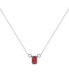 ფოტო #1 პროდუქტის Emerald Cut Garnet Gemstone, Natural Diamond 14K White Gold Birthstone Necklace