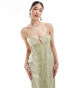 Фото #1 товара ASOS DESIGN satin patchwork lace midi dress with hook and eye detail in sage green