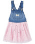 Toddler Sparkly Tulle & Denim Jumper Dress 4T