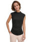 Women's Solid Shirred Mock-Neck Sleeveless Top