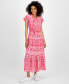 Фото #1 товара Petite Mixed-Print Flutter-Sleeve Tiered Maxi Dress