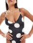 ASOS DESIGN Cindy v-front swimsuit in mono spot