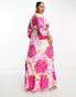 Фото #2 товара Something New Curve wrap maxi dress in neon rose print