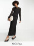 Фото #1 товара ASOS DESIGN Tall ribbed long sleeve midi dress with crochet insert in black