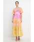 Women's Colorblock Tie-dye Back Tie Maxi Dress