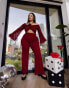 Фото #2 товара Labelrail x Holly Marston corsage detail off shoulder lace crop top co-ord in oxblood