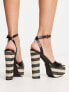 South Beach square toe straw platform sandal in black