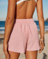 Фото #3 товара Women's Pink Drawstring Waist Wide Leg Shorts