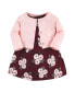 ფოტო #1 პროდუქტის Baby Girls Cotton Dress and Cardigan Set, Burgundy Floral