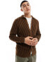 ASOS DESIGN knitted plated rib cardigan in brown Коричневый, XL - Chest 44 - фото #1