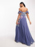 Фото #2 товара Maya off shoulder maxi dress with embroidery in blue