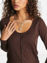 Фото #3 товара Hollister lace trim sweetheart neckline long sleeve top in brown