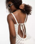 Фото #6 товара Miss Selfridge low back crochet knit maxi dress with side split in white