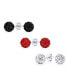 Set Of 3 Clear Red Black .925 Sterling Silver Round 8MM Glittering Pave Crystal Disco Ball Red Stud Earrings for Women Teens