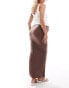 Mamalicious Maternity soft ribbed stretch maxi skirt with side split in brown