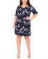 Plus Size Printed 3/4-Sleeve Flounce Trim Dress