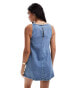 Фото #2 товара ASOS DESIGN denim boat neck swift dress in midwash blue