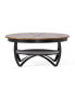 Modern Industrial Coffee Table with Etched Circular Mango Wood Top