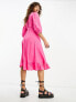 Фото #3 товара Only puff sleeve wrap midi dress in bright pink