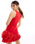 Фото #4 товара Kaiia sleeveless square neck ruffle hem mini dress in red